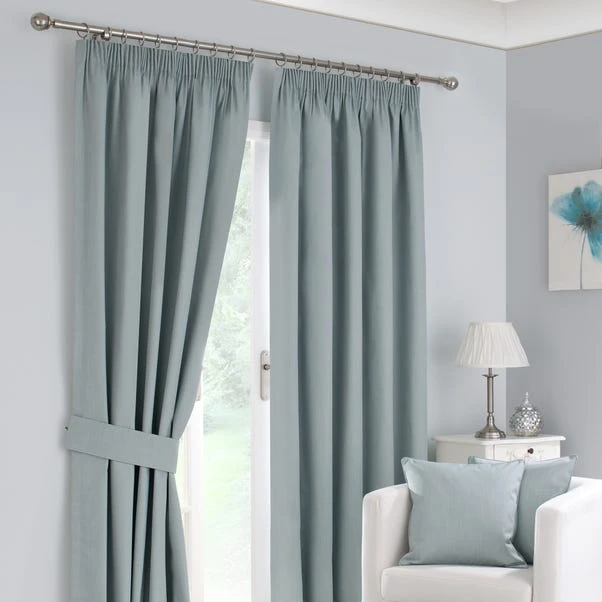 Dunelm Solar Duck-Egg Blackout Pencil Pleat Curtains 2 Dunelm Solar Duck-Egg Blackout Pencil Pleat Curtains - Image 2