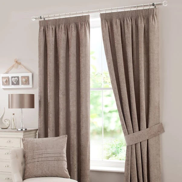 Luxury Collection Chenille Taupe Pencil Pleat Curtains 2 Luxury Collection Chenille Taupe Pencil Pleat Curtains - Image 2
