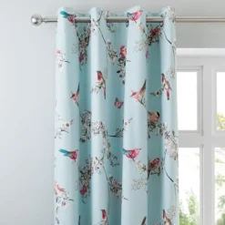 Dunelm Beautiful Birds Duck-Egg Thermal Eyelet Curtains