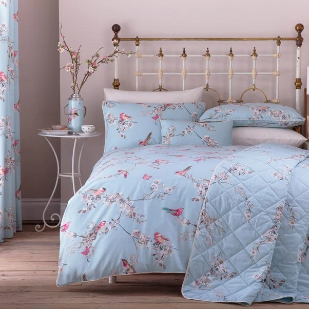 Dunelm Beautiful Birds Duck-Egg Thermal Eyelet Curtains 2 Dunelm Beautiful Birds Duck-Egg Thermal Eyelet Curtains - Image 2