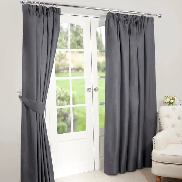 Dunelm Nova Charcoal Blackout Pencil Pleat Curtains 2 Dunelm Nova Charcoal Blackout Pencil Pleat Curtains - Image 2