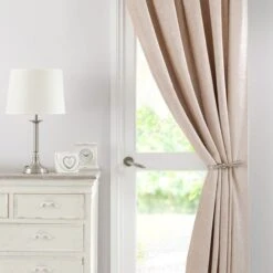 Dunelm Chenille Cream Thermal Pencil Pleat Door Curtain