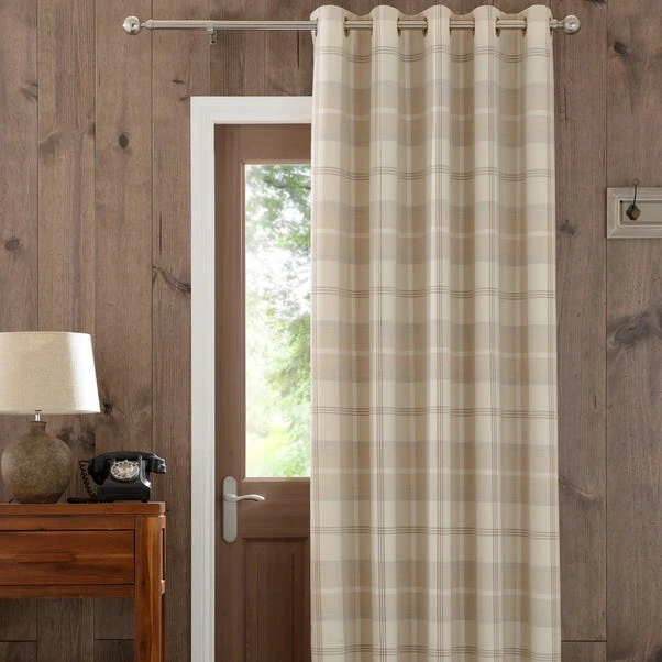 Dunelm Highland Check Natural Eyelet Door Curtain 1 Dunelm Highland Check Natural Eyelet Door Curtain