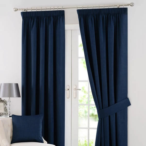 Dunelm Solar Navy Blackout Pencil Pleat Curtains 2 Dunelm Solar Navy Blackout Pencil Pleat Curtains - Image 2