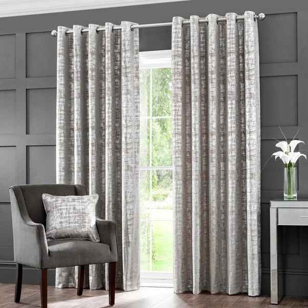 Dunelm Romano Silver Velour Eyelet Curtains 2 Dunelm Romano Silver Velour Eyelet Curtains - Image 2