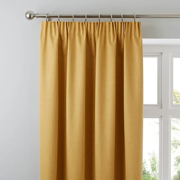 Dunelm Solar Mustard Blackout Pencil Pleat Curtains 1 Dunelm Solar Mustard Blackout Pencil Pleat Curtains