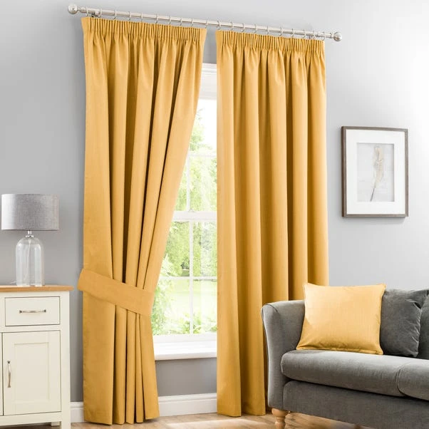 Dunelm Solar Mustard Blackout Pencil Pleat Curtains 2 Dunelm Solar Mustard Blackout Pencil Pleat Curtains - Image 2