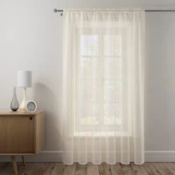Dunelm Boucle Cream Slot Top Voile Panel -Best Curtain Shop 30629969 alt04