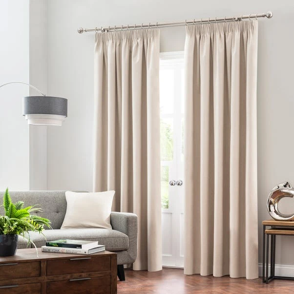 Dunelm Luna Brushed Natural Blackout Pencil Pleat Curtains 2 Dunelm Luna Brushed Natural Blackout Pencil Pleat Curtains - Image 2