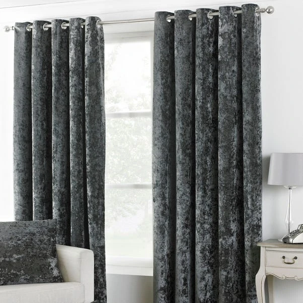 Verona Pewter Velvet Eyelet Curtain 1 Verona Pewter Velvet Eyelet Curtain
