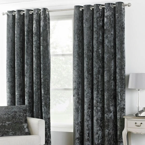 Verona Pewter Velvet Eyelet Curtain 2 Verona Pewter Velvet Eyelet Curtain - Image 2