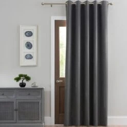 Dunelm Luna Brushed Charcoal Blackout Eyelet Door Curtain