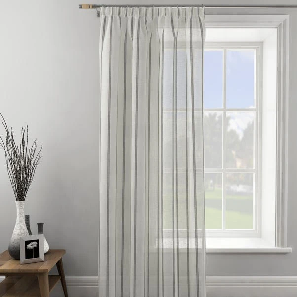 Dunelm Boucle Stripe Charcoal Tape Top Single Voile Panel 2 Dunelm Boucle Stripe Charcoal Tape Top Single Voile Panel - Image 2