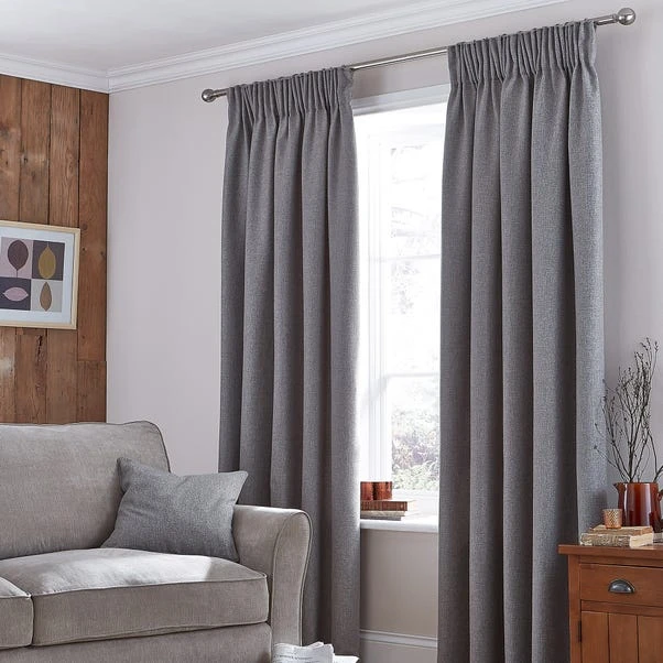Dunelm Jennings Grey Thermal Pencil Pleat Curtains 2 Dunelm Jennings Grey Thermal Pencil Pleat Curtains - Image 2