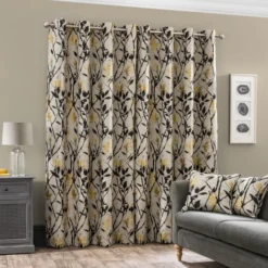 Dunelm Zen Gold Jacquard Eyelet Curtains -Best Curtain Shop 30651298 alt04