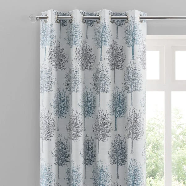 Luxury Collection Jacquard Trees Teal Eyelet Curtains 1 Luxury Collection Jacquard Trees Teal Eyelet Curtains