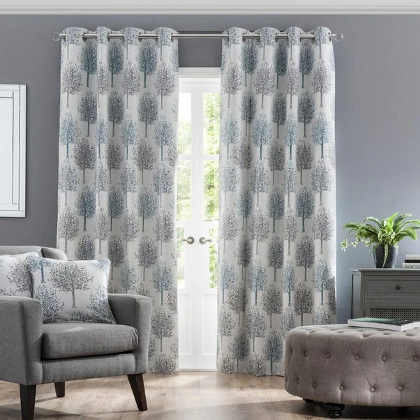 Luxury Collection Jacquard Trees Teal Eyelet Curtains 2 Luxury Collection Jacquard Trees Teal Eyelet Curtains - Image 2