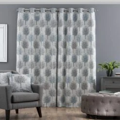 Luxury Collection Jacquard Trees Teal Eyelet Curtains 9 Luxury Collection Jacquard Trees Teal Eyelet Curtains -Best Curtain Shop 30655690 alt04