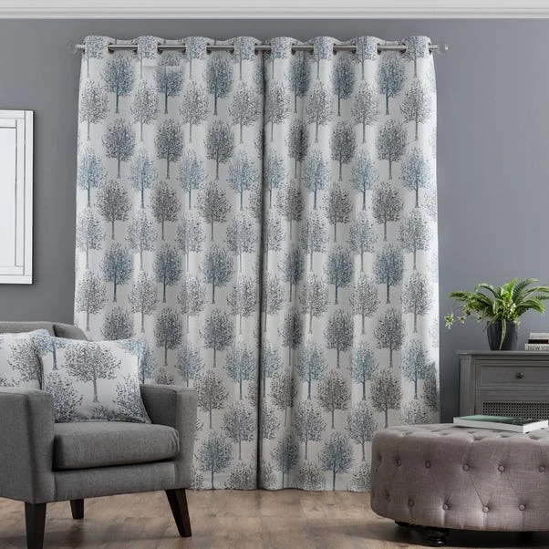 Luxury Collection Jacquard Trees Teal Eyelet Curtains 4 Luxury Collection Jacquard Trees Teal Eyelet Curtains - Image 4