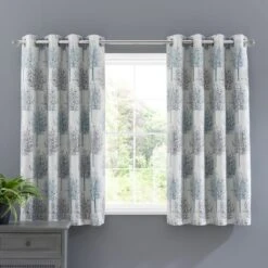 Luxury Collection Jacquard Trees Teal Eyelet Curtains 10 Luxury Collection Jacquard Trees Teal Eyelet Curtains -Best Curtain Shop 30655690 alt05
