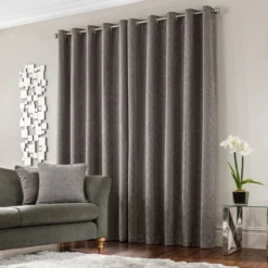 Luxury Collection Abstract Chenille Dove Grey Eyelet Curtains -Best Curtain Shop 30668137 alt04