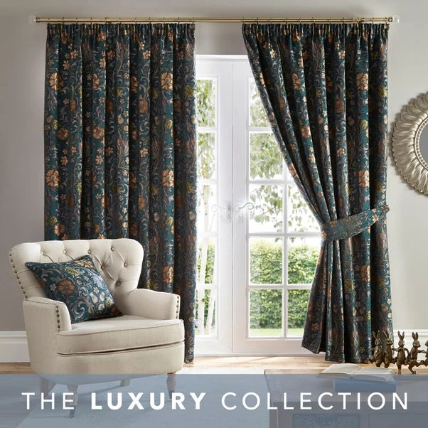 Dunelm Betsy Chenille Jacquard Lagoon Pencil Pleat Curtains 2 Dunelm Betsy Chenille Jacquard Lagoon Pencil Pleat Curtains - Image 2