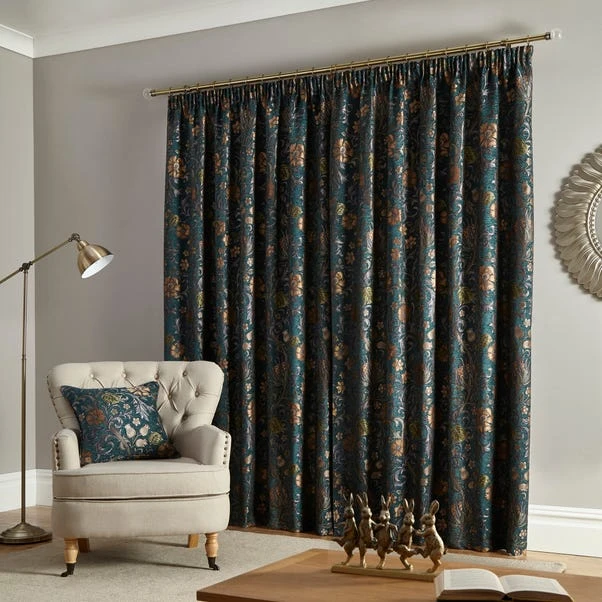 Dunelm Betsy Chenille Jacquard Lagoon Pencil Pleat Curtains 4 Dunelm Betsy Chenille Jacquard Lagoon Pencil Pleat Curtains - Image 4