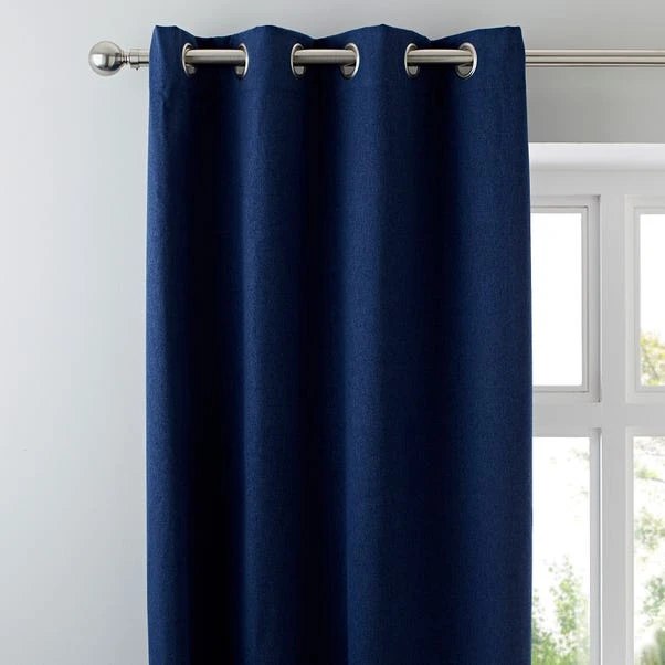 Dunelm Luna Brushed Navy Blackout Eyelet Curtains 1 Dunelm Luna Brushed Navy Blackout Eyelet Curtains