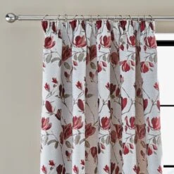 Dunelm Ellis Floral Jacquard Red Pencil Pleat Curtains