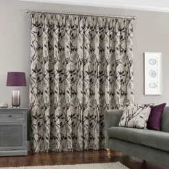 Dunelm Zen Jacquard Plum Pencil Pleat Curtains -Best Curtain Shop 30677084 alt04