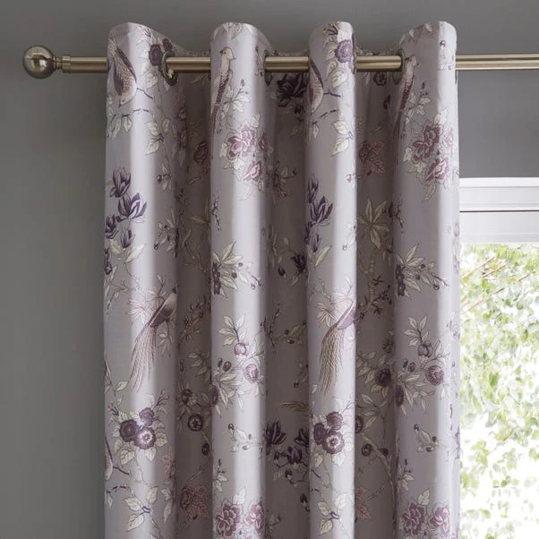 Dunelm Oriental Bird Purple Blackout Eyelet Curtains 1 Dunelm Oriental Bird Purple Blackout Eyelet Curtains