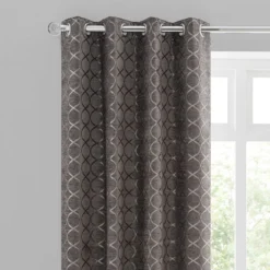Luxury Collection Chenille Ogee Charcoal Eyelet Curtains