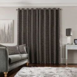 Luxury Collection Chenille Ogee Charcoal Eyelet Curtains -Best Curtain Shop 30707774 alt04