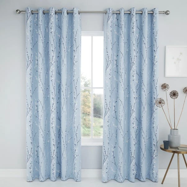 Dunelm Belle Blue Blackout Eyelet Curtains 2 Dunelm Belle Blue Blackout Eyelet Curtains - Image 2