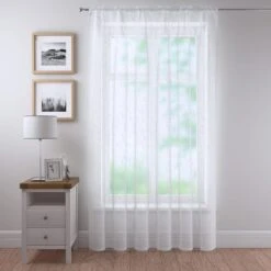 Dunelm Crushed White Slot Top Single Voile Panel -Best Curtain Shop 30716587 alt04
