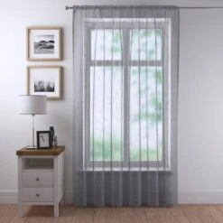 Dunelm Crushed Grey Slot Top Single Voile Panel -Best Curtain Shop 30716588 alt04