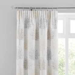 Luxury Collection Jacquard Trees Dove Grey Pencil Pleat Curtains