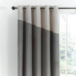 Dunelm Velour Top Border Grey Eyelet Curtains