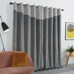 Dunelm Velour Top Border Grey Eyelet Curtains -Best Curtain Shop 30717323 alt04