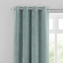 Dunelm Margot Velour Lily Pad Blue Eyelet Curtains