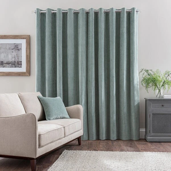 Dunelm Margot Velour Lily Pad Blue Eyelet Curtains 4 Dunelm Margot Velour Lily Pad Blue Eyelet Curtains - Image 4