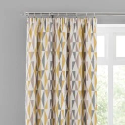 Dunelm Elements Triangles Ochre Chenille Pencil Pleat Curtains