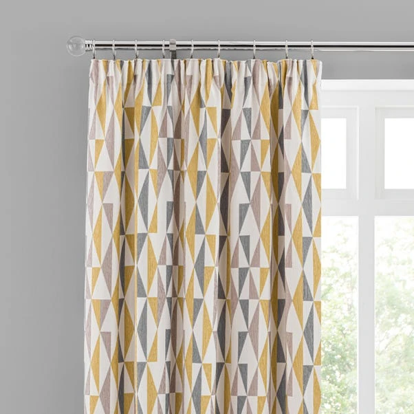 Dunelm Elements Triangles Ochre Chenille Pencil Pleat Curtains 1 Dunelm Elements Triangles Ochre Chenille Pencil Pleat Curtains