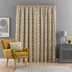 Dunelm Elements Triangles Ochre Chenille Pencil Pleat Curtains 9 Dunelm Elements Triangles Ochre Chenille Pencil Pleat Curtains -Best Curtain Shop 30719831 alt04
