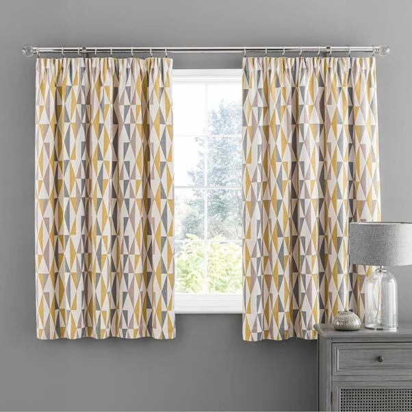 Dunelm Elements Triangles Ochre Chenille Pencil Pleat Curtains 5 Dunelm Elements Triangles Ochre Chenille Pencil Pleat Curtains - Image 5