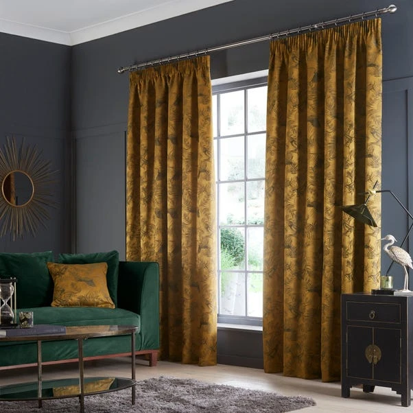 Dunelm Crane Old Gold Pencil Pleat Curtains 2 Dunelm Crane Old Gold Pencil Pleat Curtains - Image 2