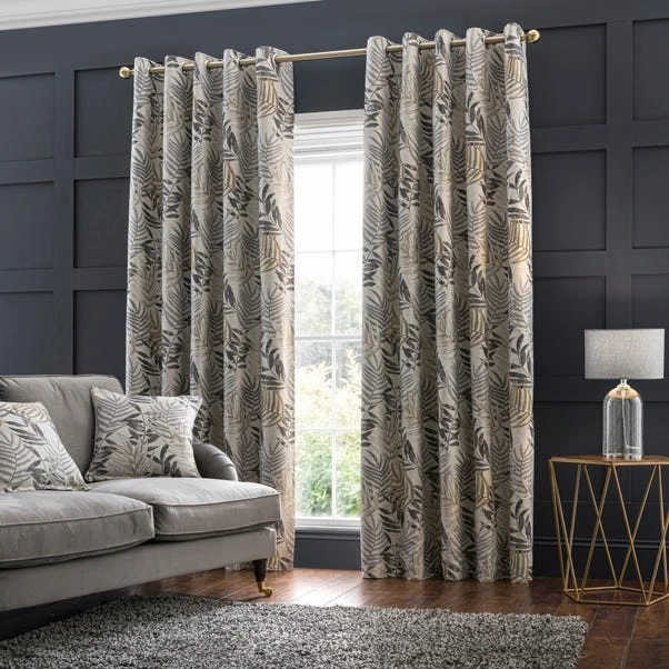 Luxury Collection Leaf Jacquard Grey Eyelet Curtains 2 Luxury Collection Leaf Jacquard Grey Eyelet Curtains - Image 2
