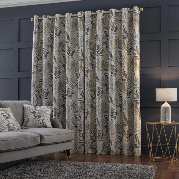 Luxury Collection Leaf Jacquard Grey Eyelet Curtains 4 Luxury Collection Leaf Jacquard Grey Eyelet Curtains - Image 4