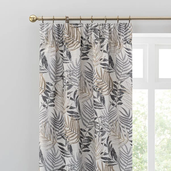 Luxury Collection Leaf Jacquard Grey Pencil Pleat Curtains 1 Luxury Collection Leaf Jacquard Grey Pencil Pleat Curtains