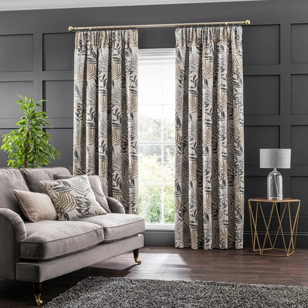 Luxury Collection Leaf Jacquard Grey Pencil Pleat Curtains 2 Luxury Collection Leaf Jacquard Grey Pencil Pleat Curtains - Image 2